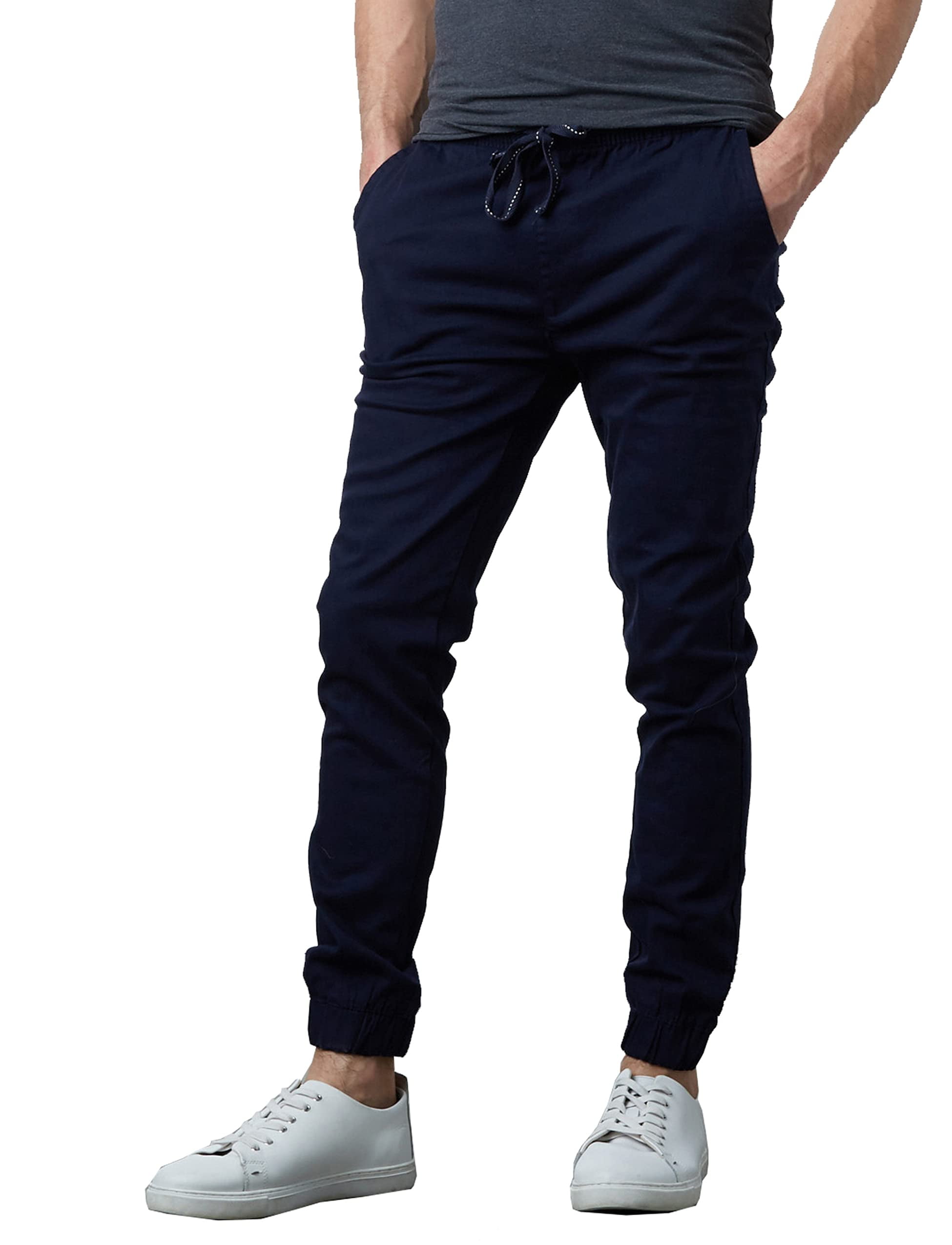 Galaxy by Harvic Men's Basic Stretch Twill Joggers Chinos Hiking Drawstring Navy