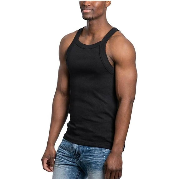 Galaxy by Harvic Men's Solid Colored Medium Weight Tank Top Black Black Small