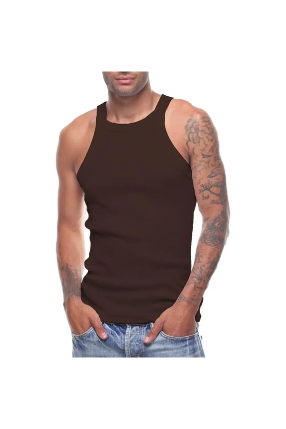 Men's Solid Colored Medium Weight Tank Top Brown