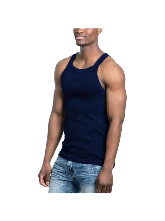Men's Solid Colored Medium Weight Tank Top Navy