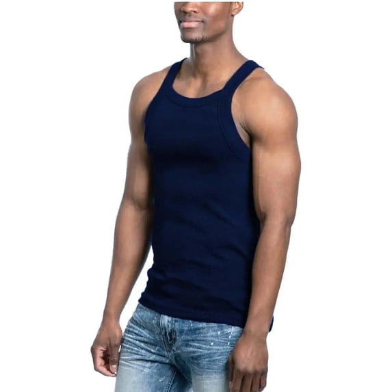 Galaxy by Harvic Men's Solid Colored Medium Weight Tank Top Navy