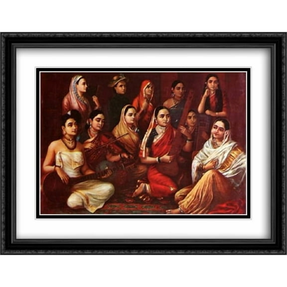 Galaxy of Musicians 2x Matted 36x28 Large Black Ornate Framed Art Print by Ravi Varma, Raja