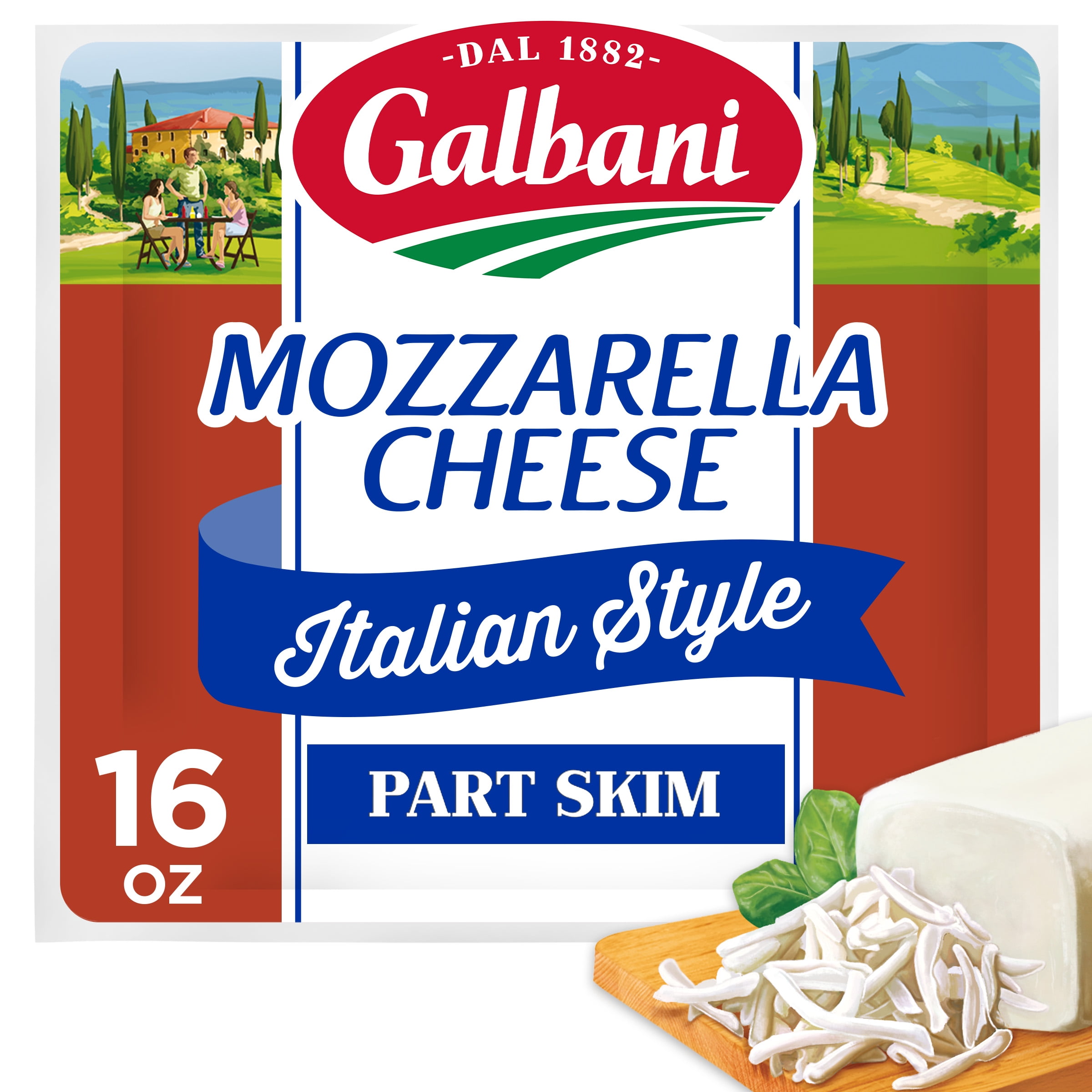 Galbani Italian Style Part Skim Mozzarella Cheese Block, 16 oz (Refrigerated)