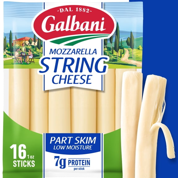 Galbani Low Moisture Part Skim Mozzarella String Cheese, 16 oz, 16 Ct (Refrigerated)