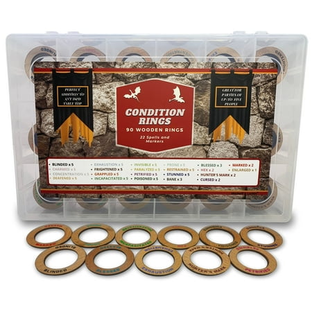 Galdor's Guild DND Condition Markers & Spell Effects | 90 Wooden Rustic Rings of 5 Player Games | Compatible with Dungeons & Dragons Accessories | Token for Miniatures | Tracker for RPG Player Status