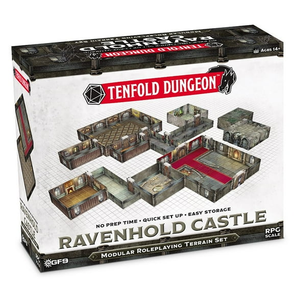 Gale Force 9: Tenfold Dungeon - Ravenhold Castle - Modular Roleplaying Terrain Set, Box To Table, 1" Grids, 12 Illustrated Rooms, RPG-Dungeon Crawling