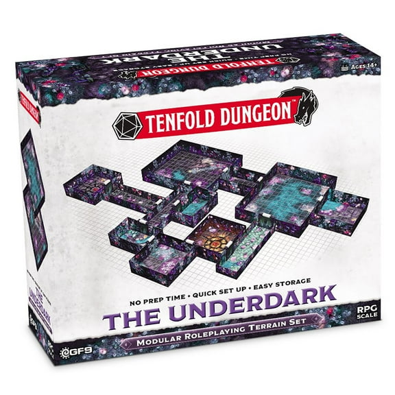 Gale Force 9: Tenfold Dungeon - The Underdark - Modular Roleplaying Terrain Set, Box To Table, 1" Grids, 12 Illustrated Rooms, RPG-Dungeon Crawling