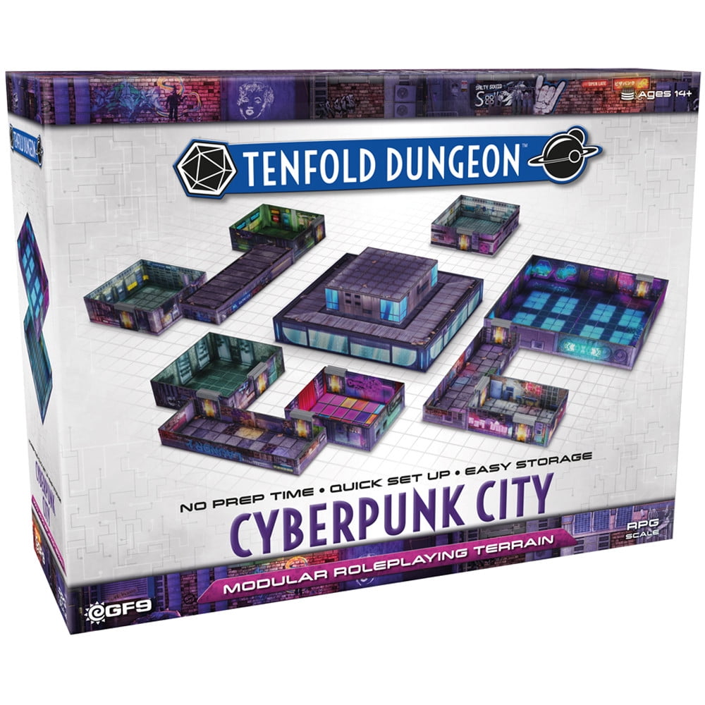Tenfold Dungeon Cyberpunk City Modular Roleplaying Terrain Set with 1 x 1-Inch Grids