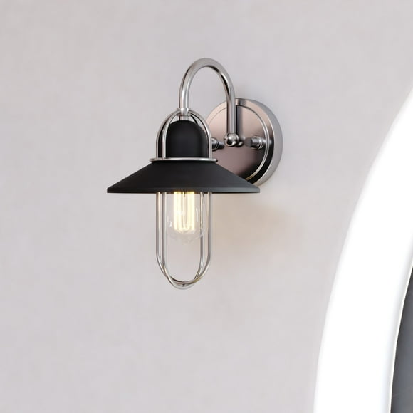 Galena 1 Light Matte Black and Nickel Coastal Bathroom Vanity Wall Sconce Fixture