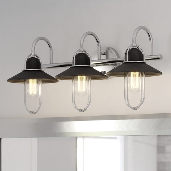 Galena 25.25 in. Wide 3-Light Matte Black and Satin Nickel Nautical Coastal Bathroom Vanity Light Fixture, Wall Sconce