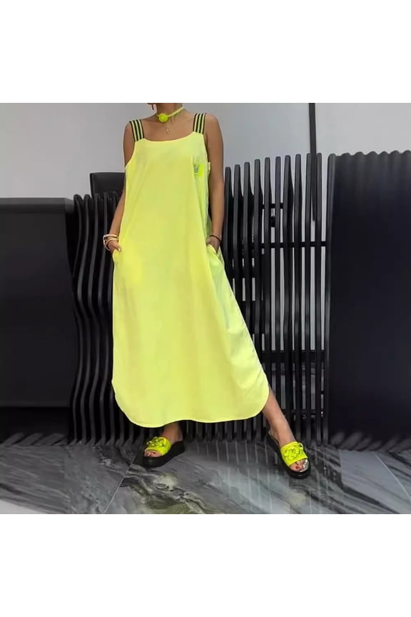 2025 casual pocket striped patchwork suspender skirt