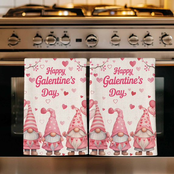 Galentine's Day Kitchen Towels Set of 1, Farmhouse Gnomes Love Balloon Tree Absorbent Dish Towels for Kitchen, Microfiber Hand Towel, Quick Drying Tea Towel for Cleaning Decorative Dishcloths