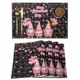 thumbnail image 1 of Galentine's Day Placemats Set of 4 Gnomes Pink Love Balloon Black Lattice Place Mats Indoor Wipeable Table Mats Washable Cloth Dining Table Placemats for Kitchen Holiday Party Home Decor 13x19 Inch, 1 of 9