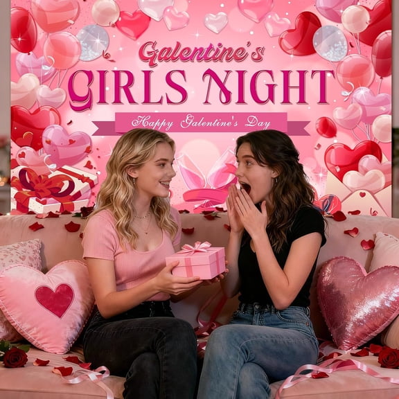 Galentines Day Backdrop Pink Neon Galentine's Girls Night Decorations Banner Girls Theme Party Ladies Valentines Day Party Photography Background Happy Galentine's Day Photo Booth Props 5x3ft