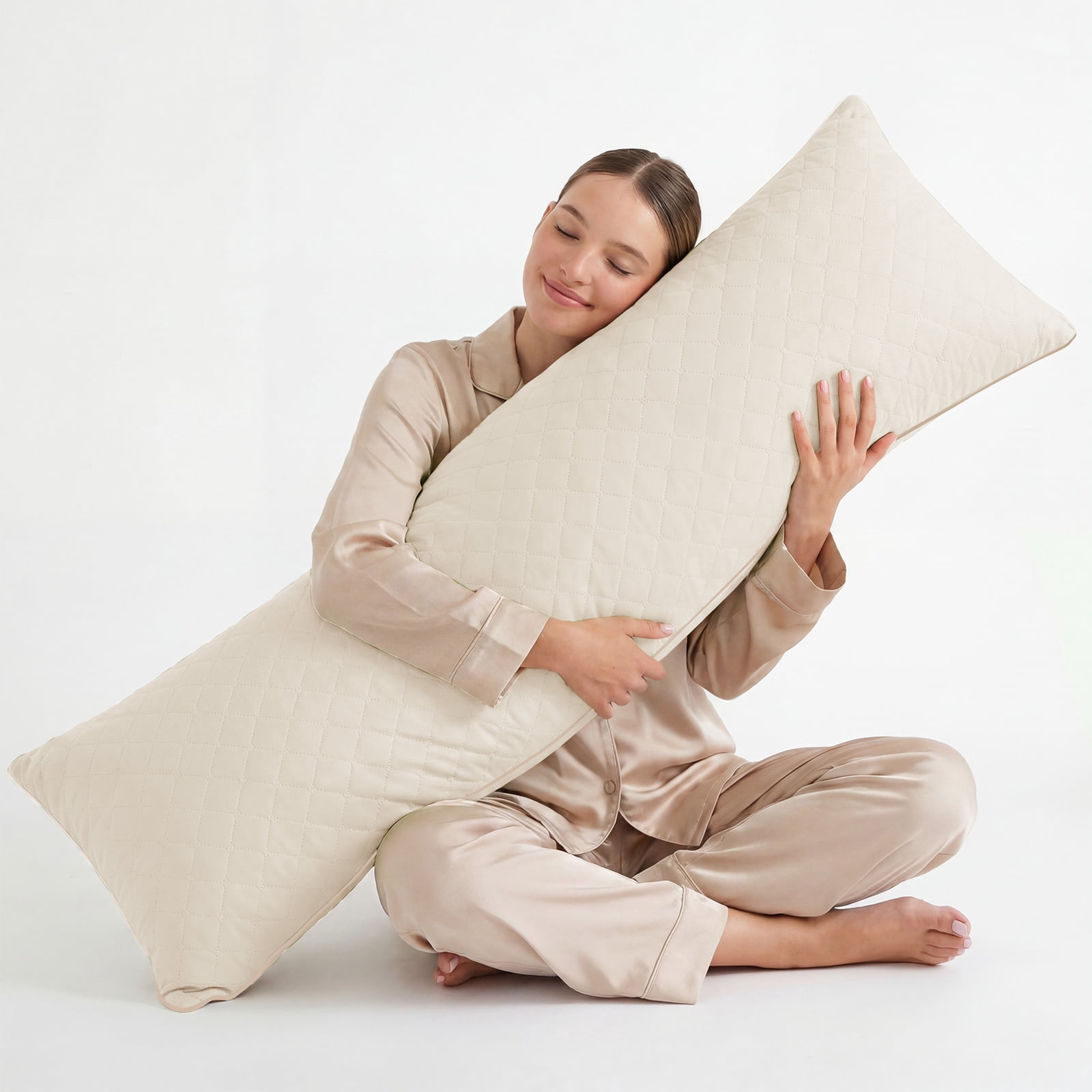 Galenzoov 20x54 Long Body Pillow for Adults - Firm Body Pillow Insert with Shredded White Memory Foam, Soft Support for Side Sleeping, Pregnant Women, Washable Beige