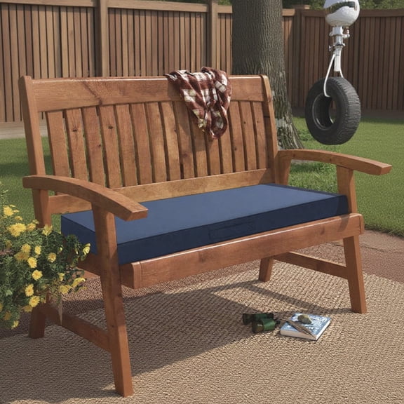 Galenzoov 42×18 inch Outdoor Bench Cushion, Memory Foam Patio Bench Cushion for Outdoor Furniture Waterproof, Porch Swing Pad with Handle and Adjustable Strap, Navy