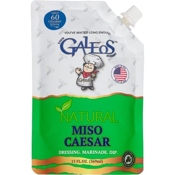 Galeos Miso Caesar Salad Dressing |Lower Calorie, Dairy Free, Egg Free, Gluten Free, No Saturated Fat |Healthier Dressing, Marinade and Dipping Sauce | Made in California - 13fl oz - 1 Pack