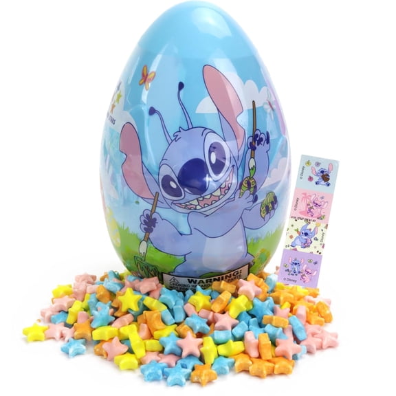 Galerie Jumbo Stitch Easter Egg, Hard Star Candies and Stickers Inside, Easter Basket Stuffer, 2.86 Ounces