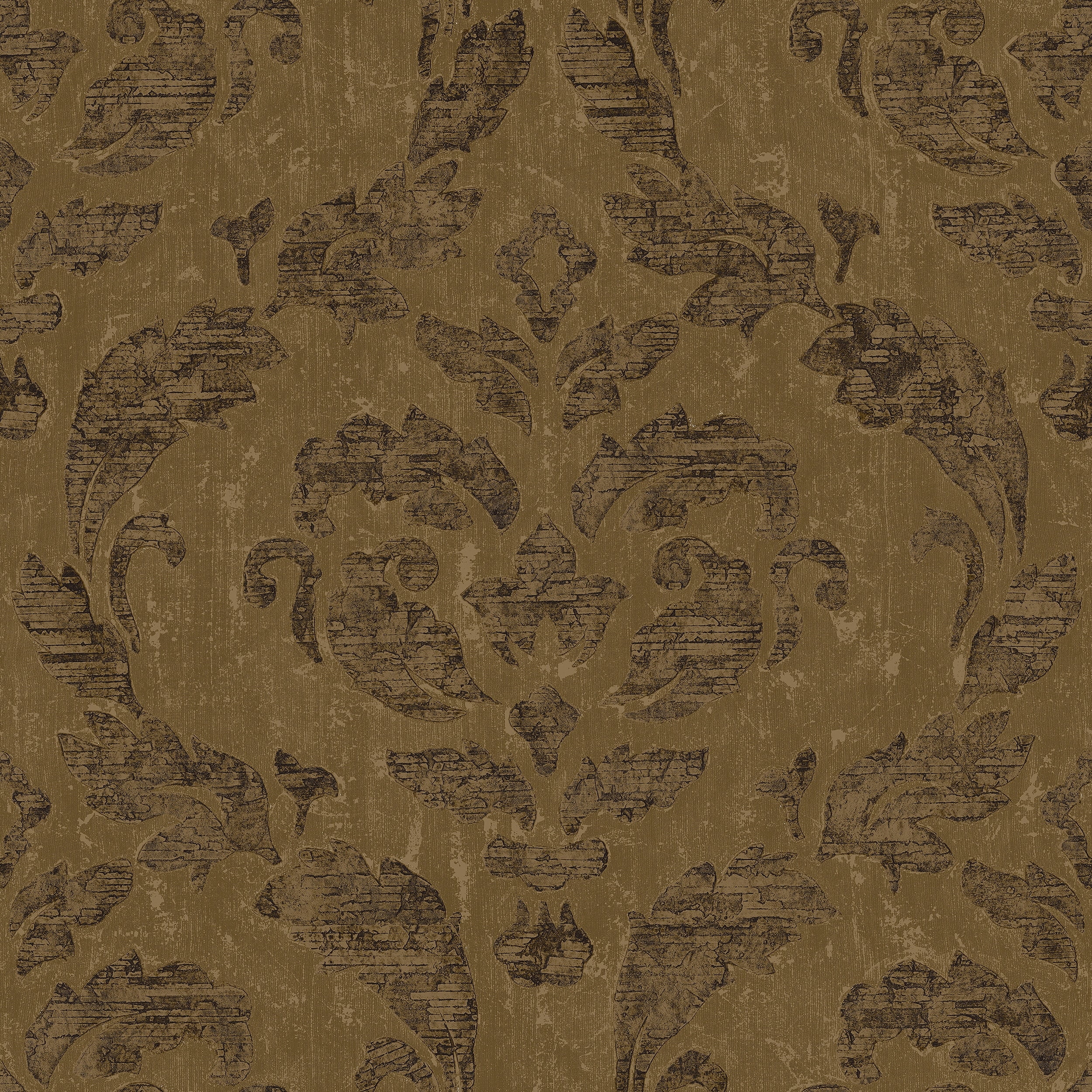 Ambiance Large Brown and Gold Damask Wallpaper Roll