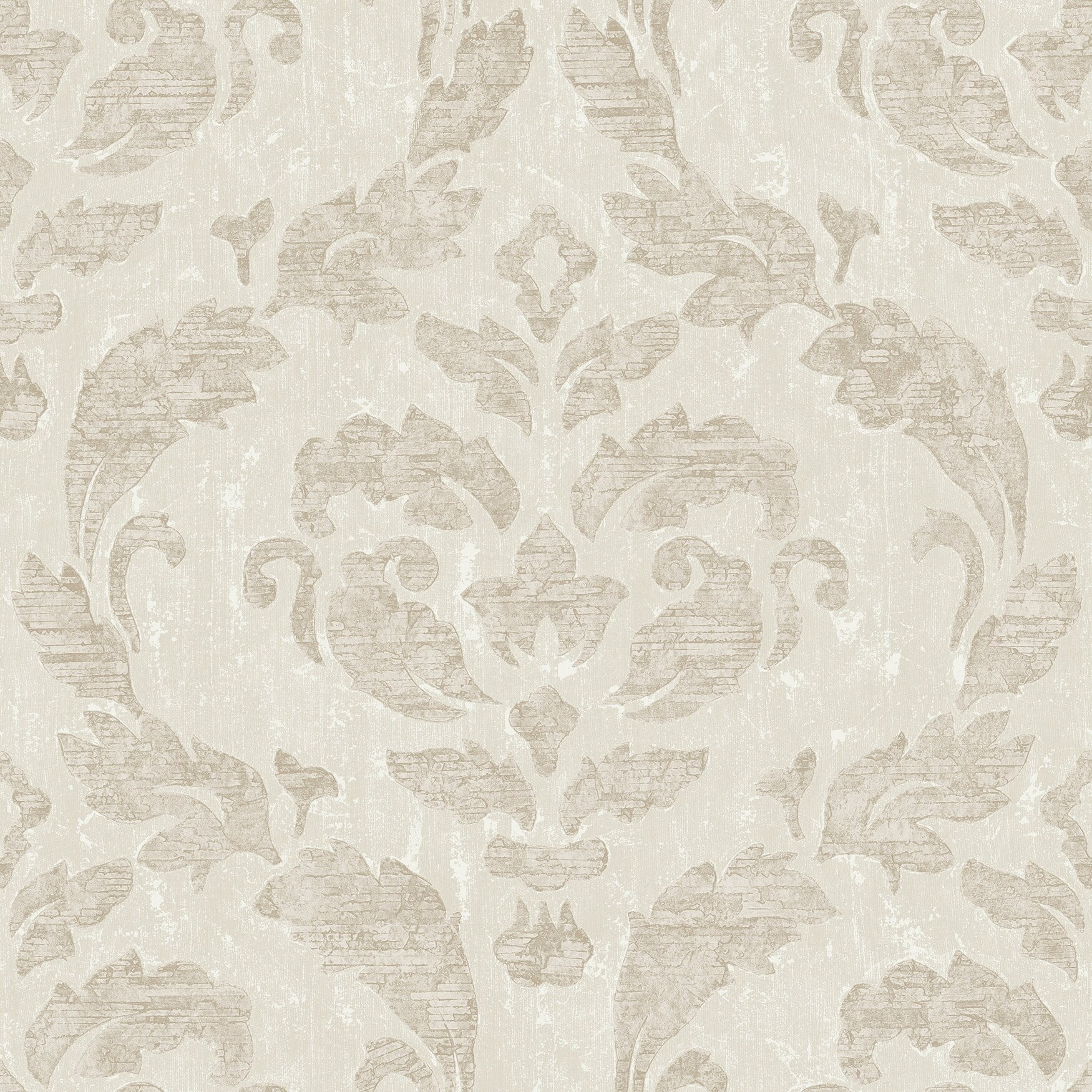 Neutral Beige Vinyl Damask Wallpaper Roll, 33 feet x 21 inches