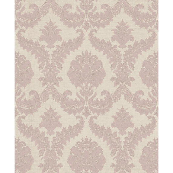 Galerie Wallcoverings Cottage Chic Damask Vinyl on Non-woven Metallic Wallpaper Roll 33 feet x 21 inches - Pink