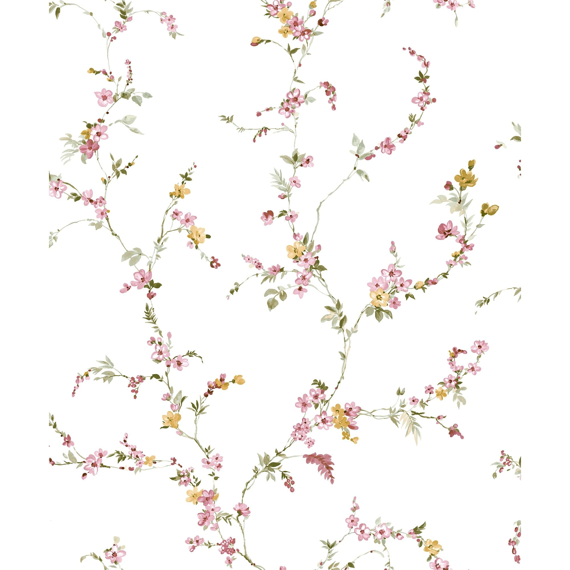 Cottage Chic Pink Floral Damask Non-Pasted Wallpaper Roll