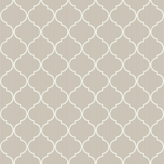 Galerie Wallcoverings Cottage Chic Thin Stripe Quatrafoil ECODECO Material Matte Wallpaper Roll 33 feet x 21 inches - Beige