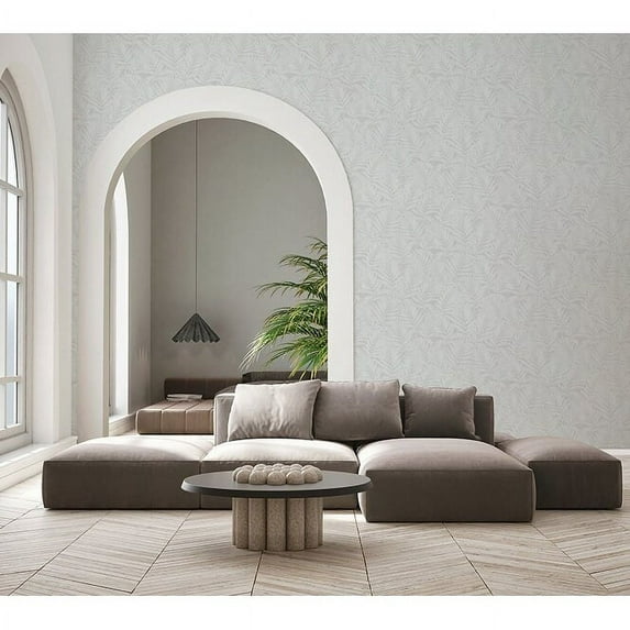 Galerie Wallcoverings Hotel Botanical Palm Leaf Non-woven Glitter Wallpaper Roll 33 feet x 21 inches - Grey