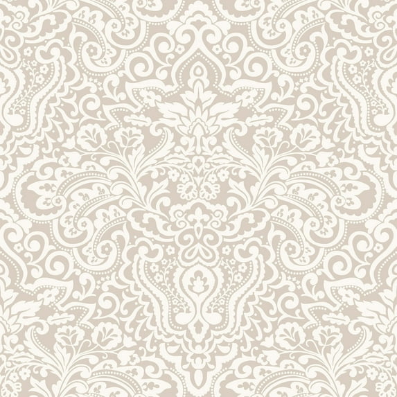 Galerie Wallcoverings Italian Classics 4 Collection Embossed Paisley Damask Vinyl on Non-woven Matte Wallpaper Roll 33 feet x 21 inches - Beige