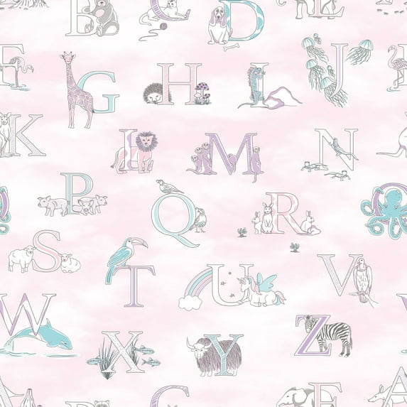 Galerie Wallcoverings Just 4 Kids 2 Letter Animals Non-woven Matte Wallpaper Roll 33 feet x 21 inches - Pink