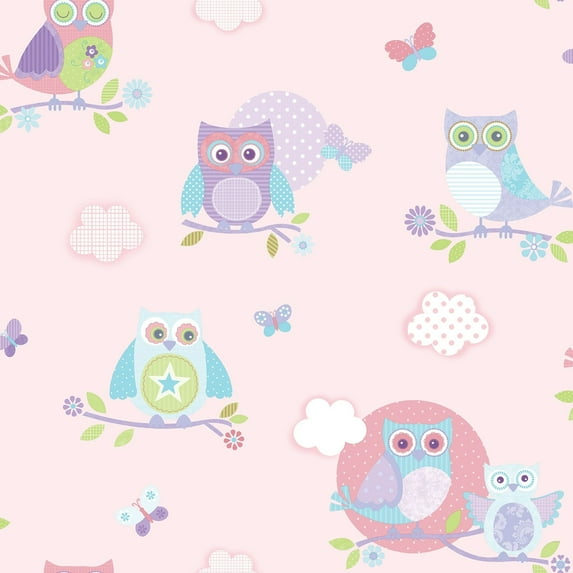 Galerie Wallcoverings Just 4 Kids 2 Owls Non-woven Matte Wallpaper Roll 33 feet x 21 inches - Pink