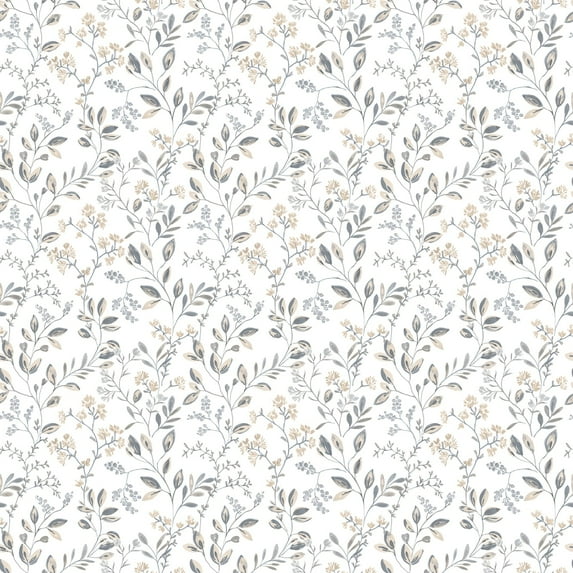Galerie Wallcoverings Just Kitchens Spring Leaf Trail Vinyl on Non-woven Matte Wallpaper Roll 33 feet x 21 inches - Grey