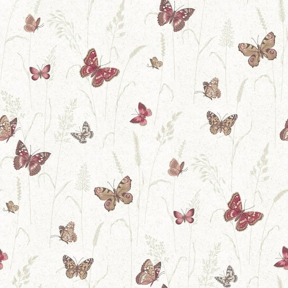 Galerie Wallcoverings Kitchen Recipes Butterflies Vinyl on Non-woven Matte Wallpaper Roll 33 feet x 21 inches - Red/Beige