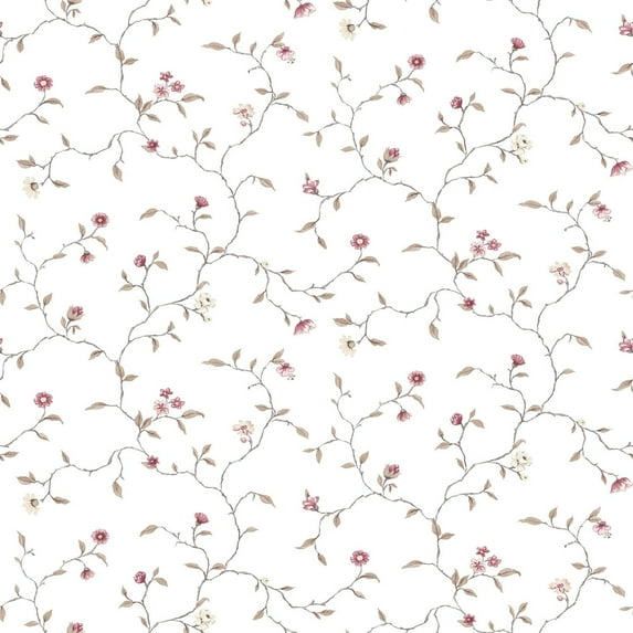 Galerie Wallcoverings Kitchen Recipes Floral Trail Vinyl on Non-woven Matte Wallpaper Roll 33 feet x 21 inches - Pink/Green