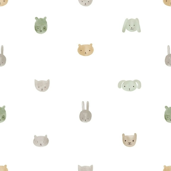 Galerie Wallcoverings Little Explorers 2 Animal Happy Heads Non-woven Matte Wallpaper Roll 33 feet x 21 inches - Green
