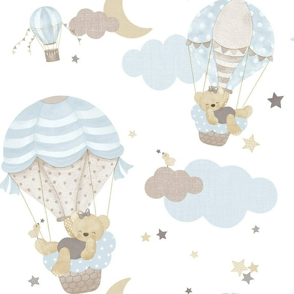 Galerie Wallcoverings Little Explorers 2 Hot Air Balloons Non-woven Matte Wallpaper Roll 33 feet x 21 inches - Blue