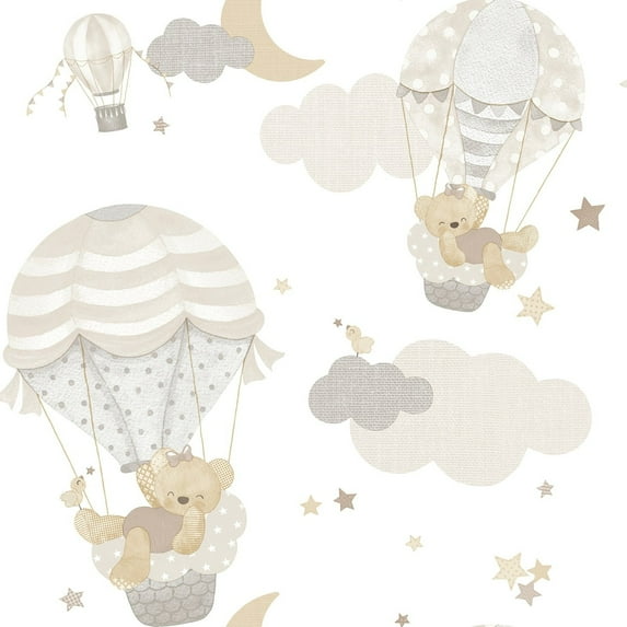 Galerie Wallcoverings Little Explorers 2 Hot Air Balloons Non-woven Matte Wallpaper Roll 33 feet x 21 inches - Grey