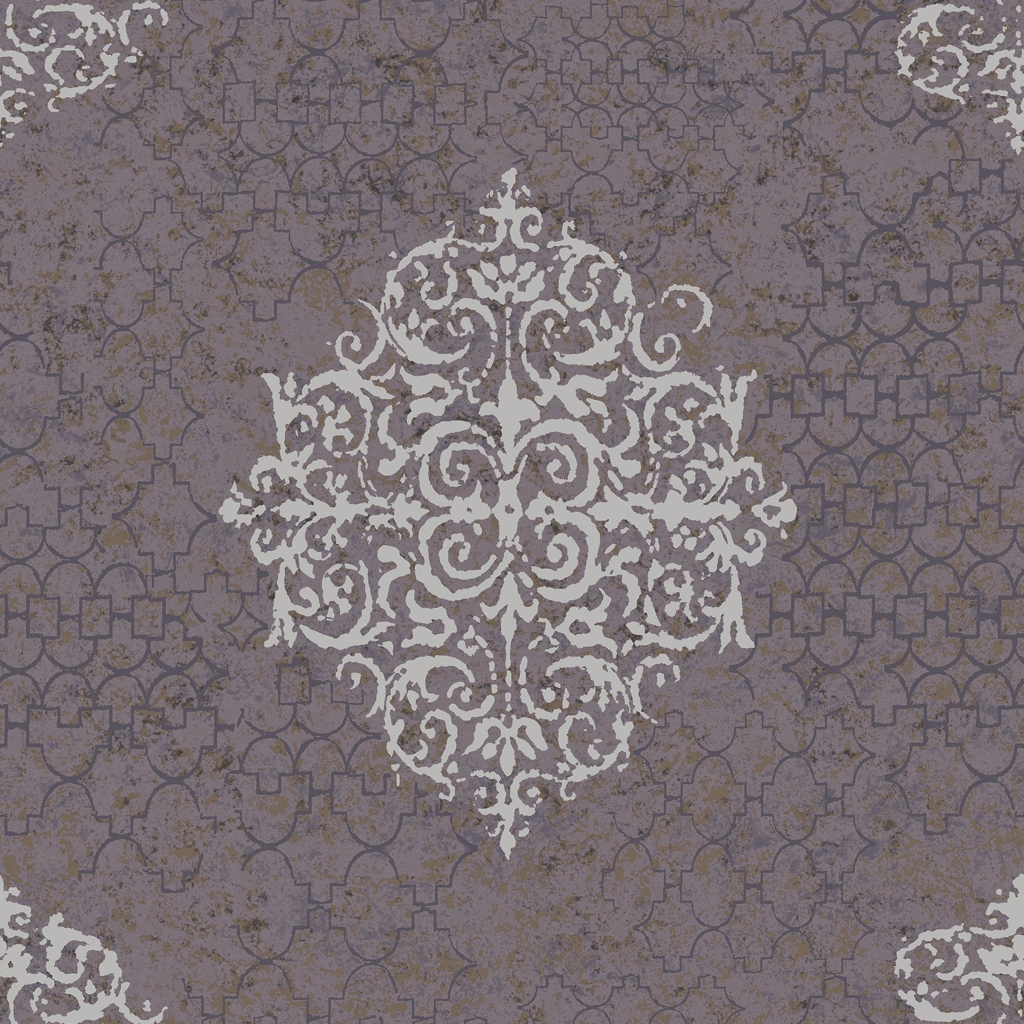 Majestic Purple and Silver Embossed Damask Wallpaper Roll