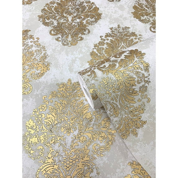 Galerie Wallcoverings Metallic FX Traditional Damask Non-woven Metallic Finish Wallpaper Roll 33 feet x 21 inches - Gold