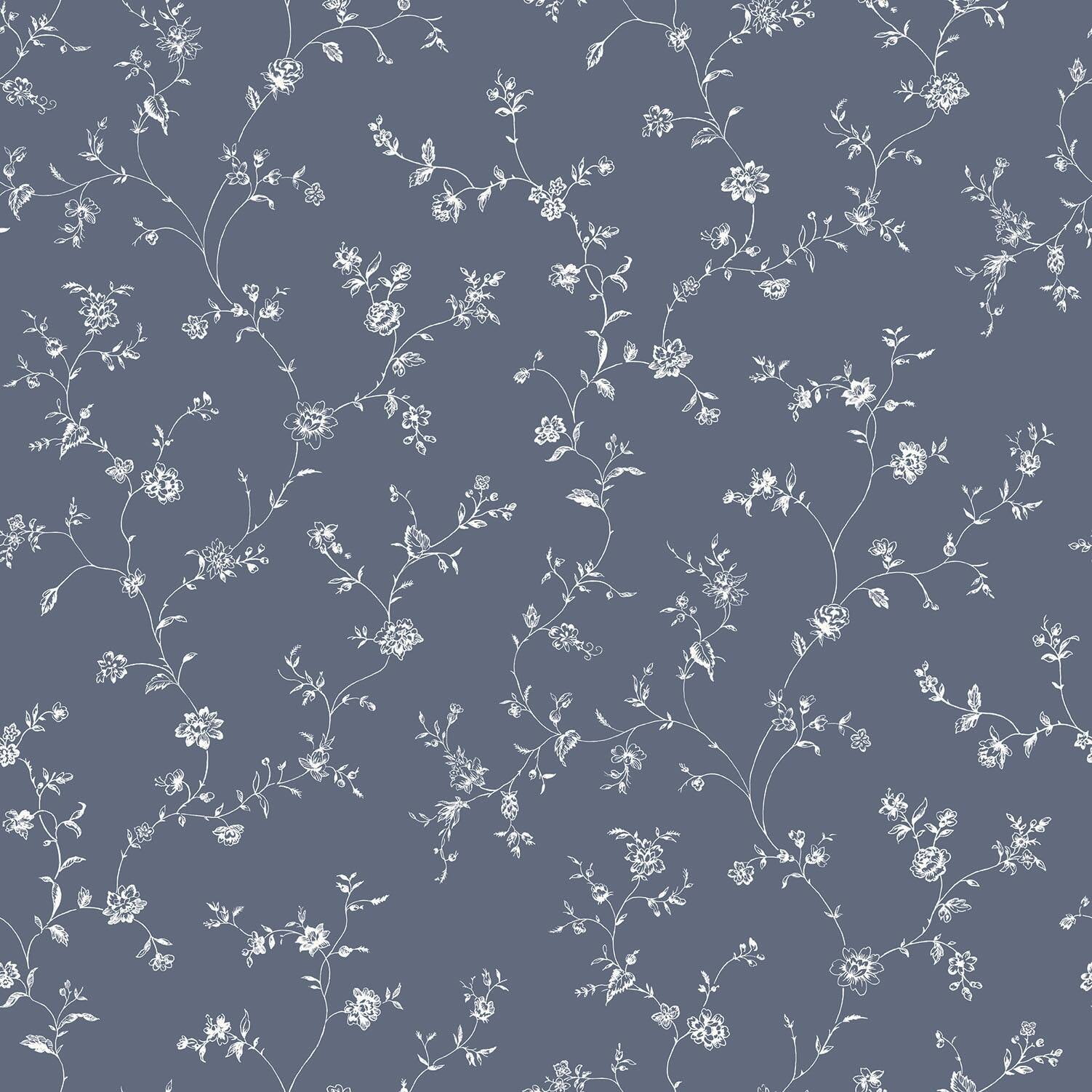 Miniatures 2 Navy Blue and White Floral Trail Wallpaper Roll