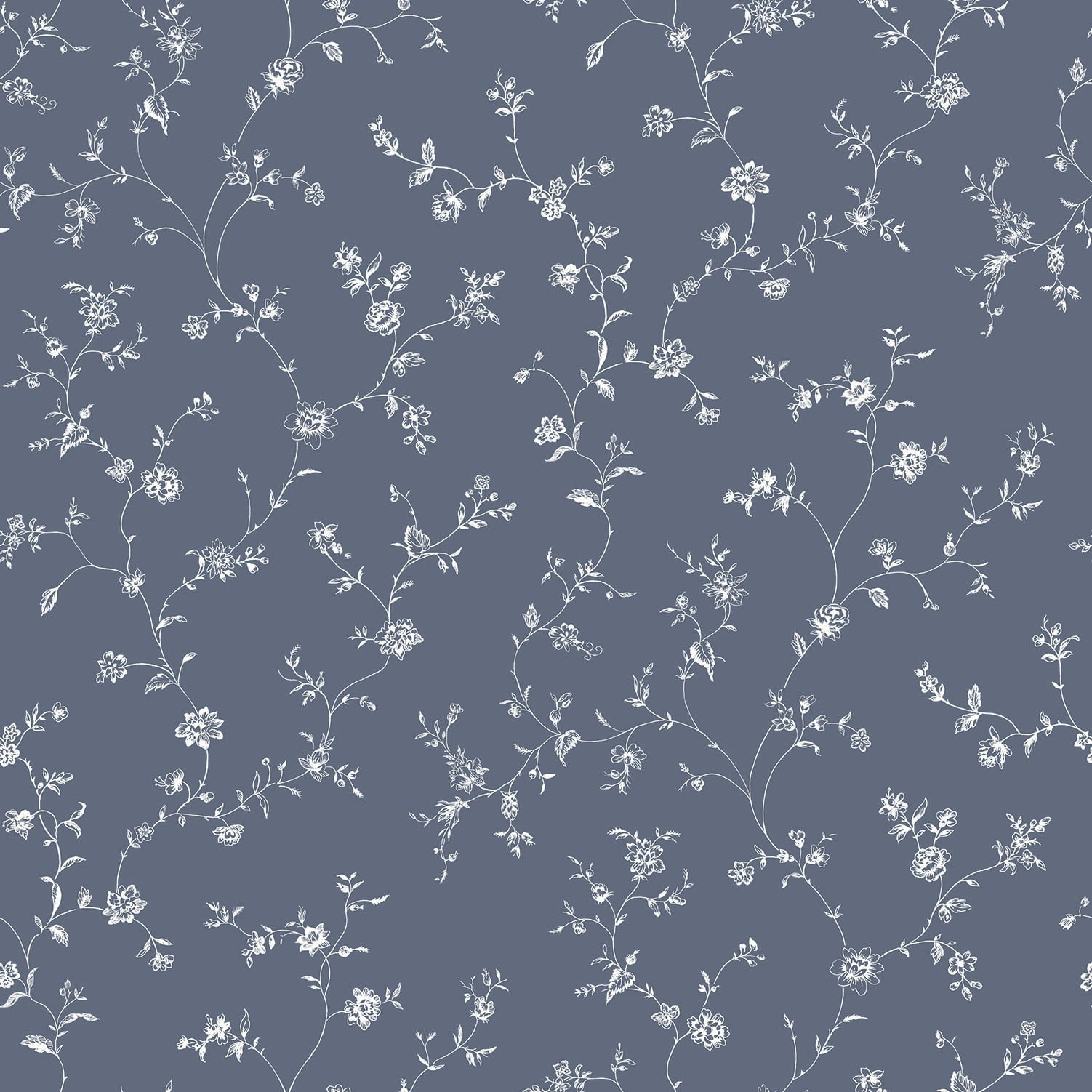 Miniatures 2 Navy Blue and White Floral Trail Wallpaper Roll