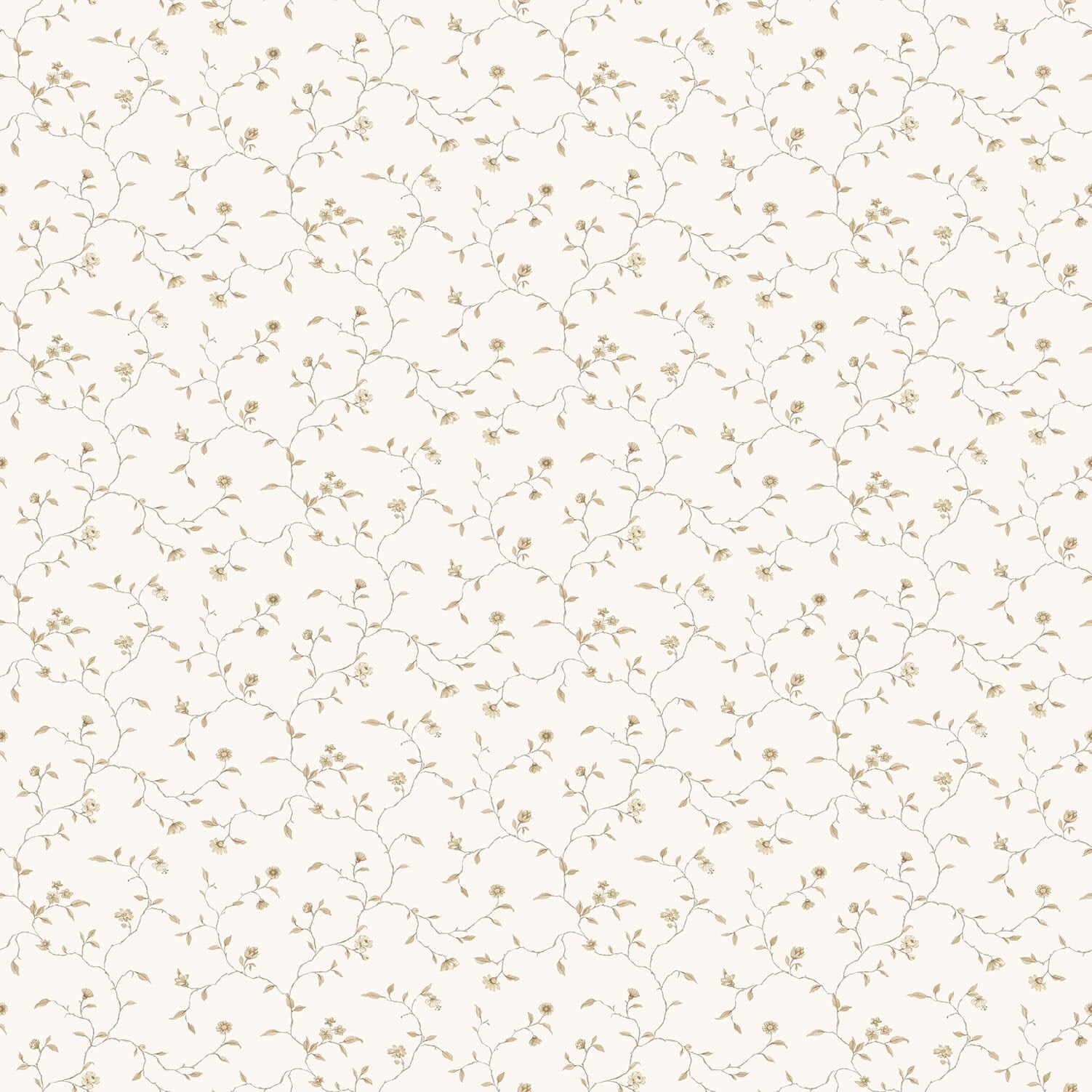Beige Cream Vinyl Floral Vine Design Wallpaper Roll