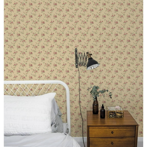 Galerie Wallcoverings Miniatures 2 Rose Floral Trail Design Vinyl on Non-woven Matte Wallpaper Roll 33 feet x 21 inches - Red