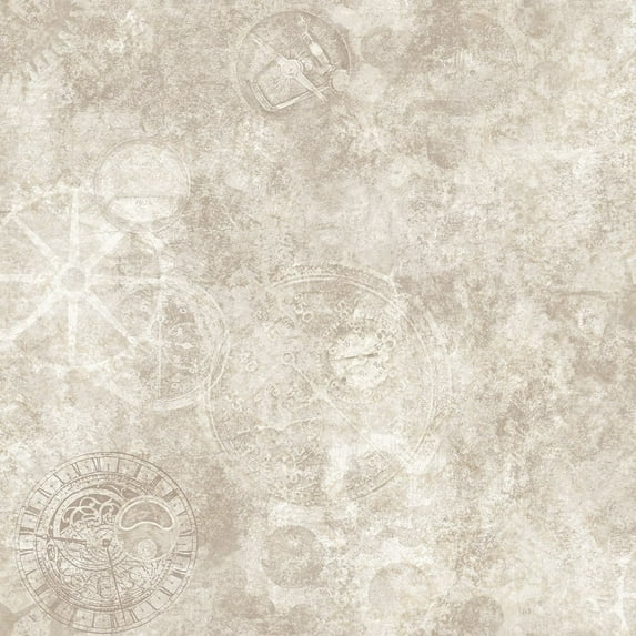 Galerie Wallcoverings Nostalgie Collection Mechanical Gears Non-woven Metallic Wallpaper Roll 33 feet x 21 inches - Gold