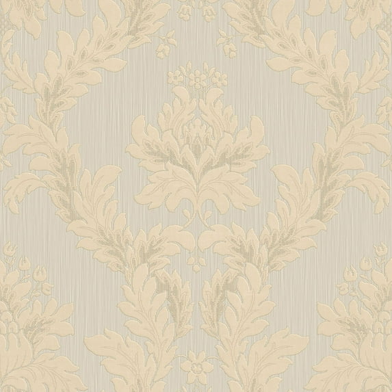 Galerie Wallcoverings Ornamenta 2 Embossed Classic Damask Vinyl Matte Wallpaper Roll 33 feet x 21 inches - Dark Beige/Cream