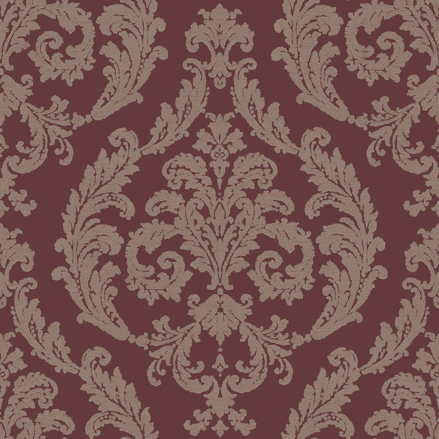 Palazzo Maroon and Bronze Damask Wallpaper Roll