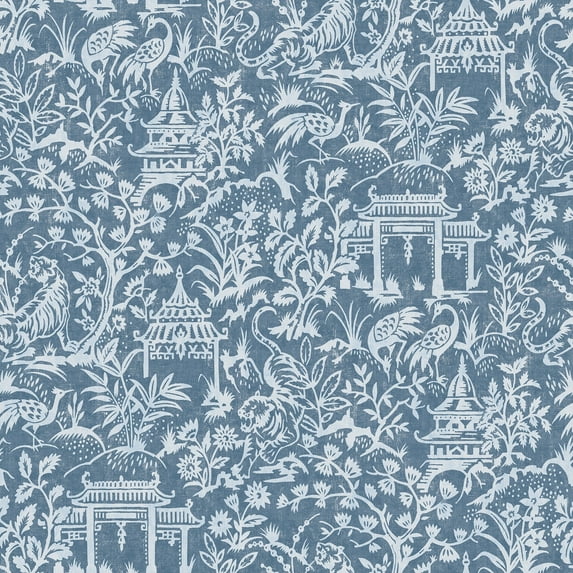 Galerie Wallcoverings Secret Garden Botanical Toile Non-woven Matte Wallpaper Roll 33 feet x 21 inches - Blue