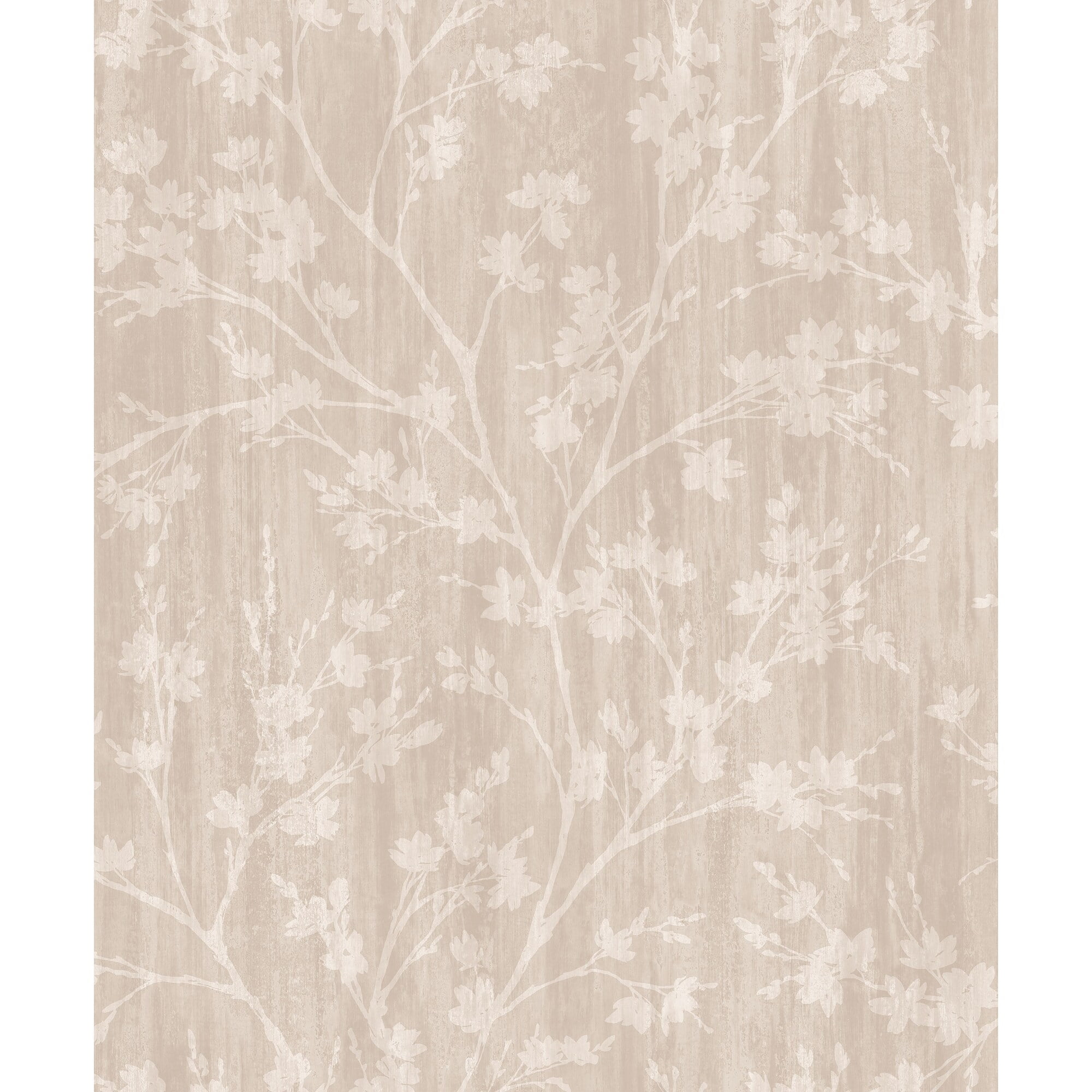 Beige Taupe Non-Woven Calming Leaf Branches Wallpaper Roll