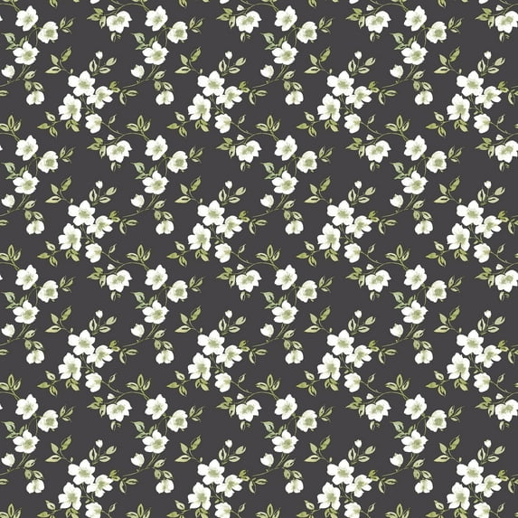 Galerie Wallcoverings Secret Garden Delicate Flower Trail Non-woven Matte Wallpaper Roll 33 feet x 21 inches - Black