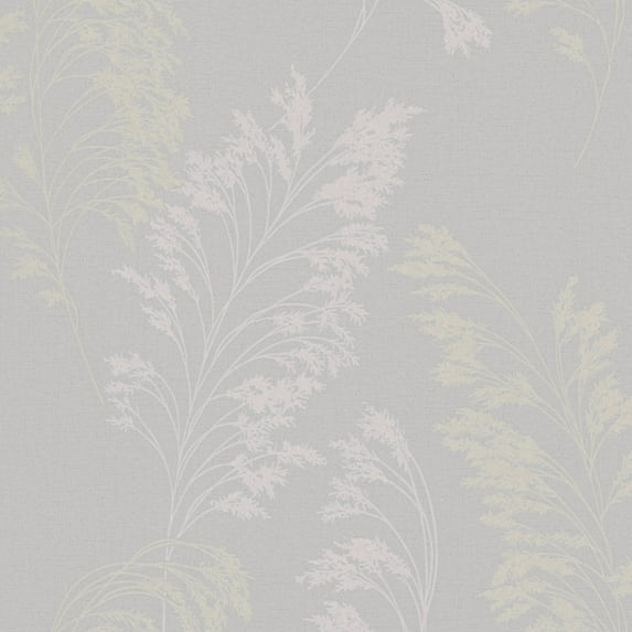 Galerie Wallcoverings Shrub Leaf On Plain Linen Texture Vinyl on Non-woven Soft Metallic Wallpaper Roll 33 feet x 21 inches - Soft Grey/Gold/Copper